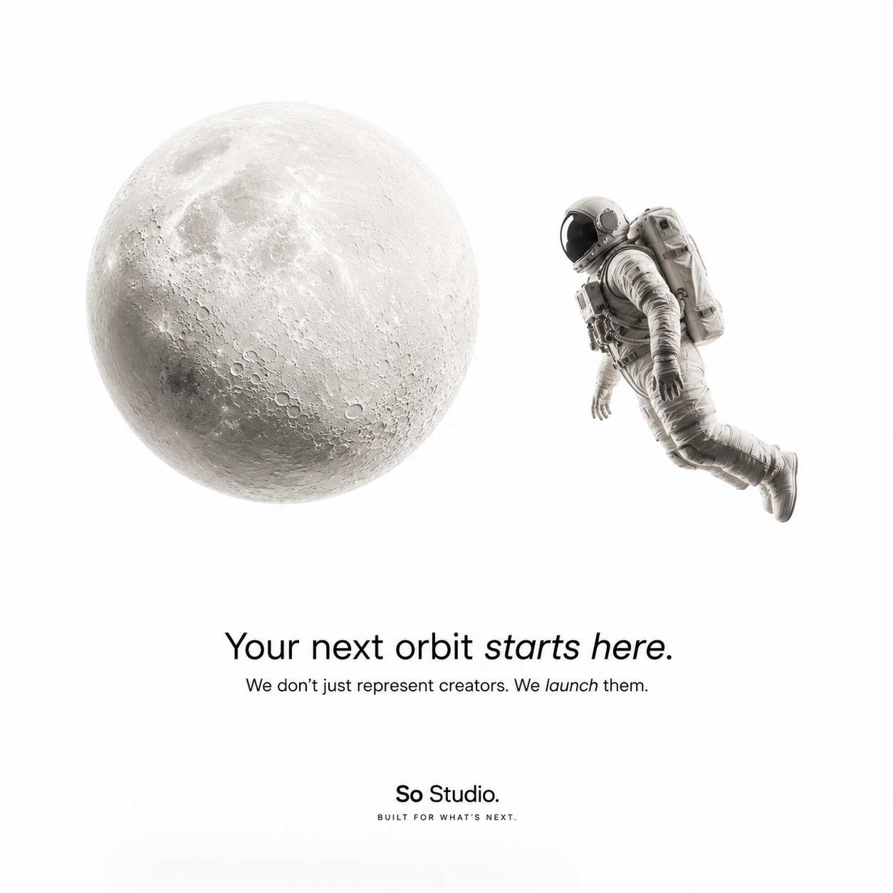 An astronaut drifting toward the moon — your next orbit starts here